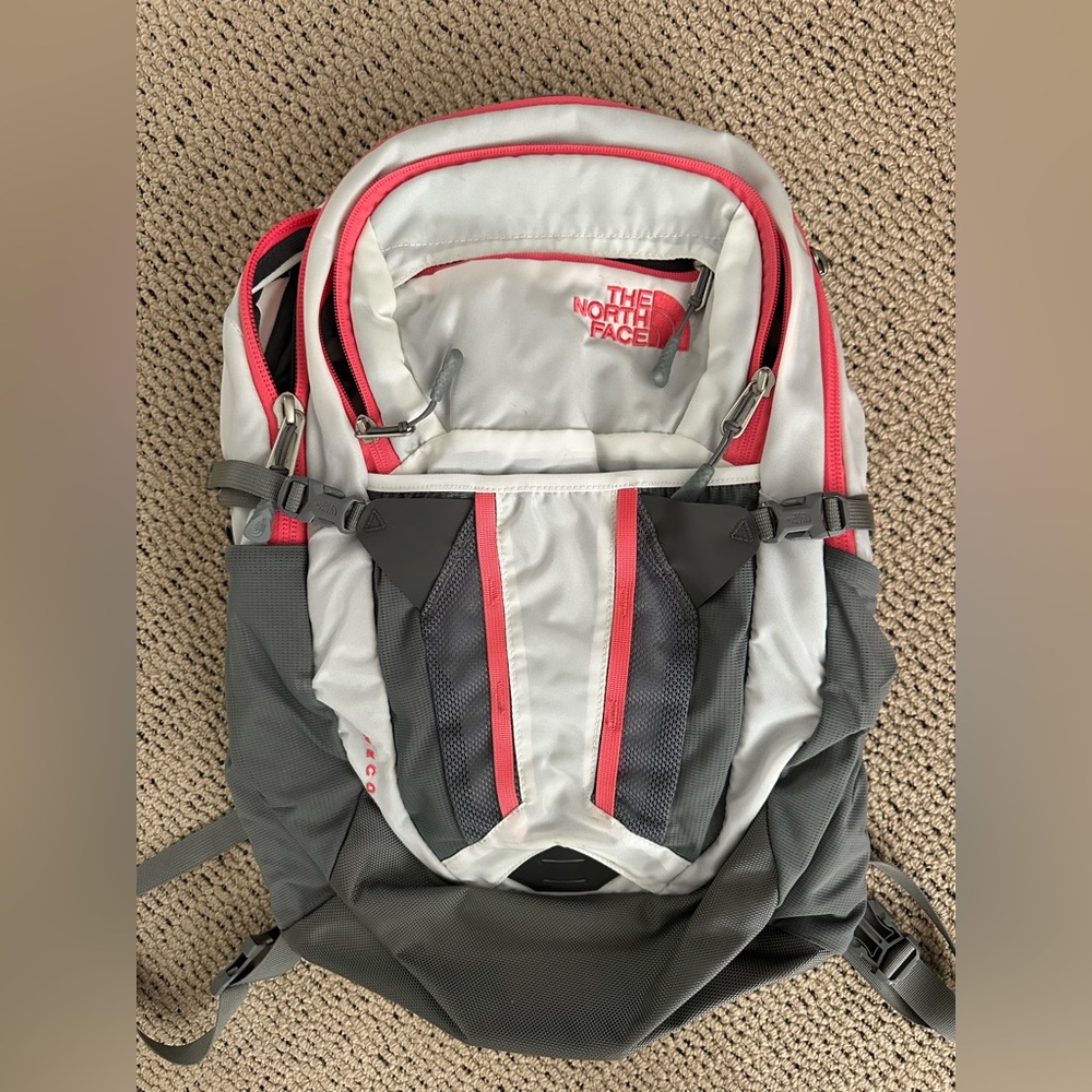 North face backpack, grey white and pink! Flexvent